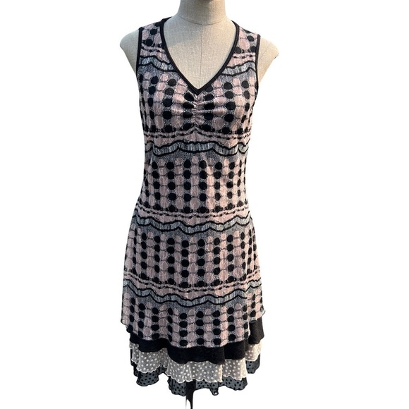 Vintage Y2K 90s Pink Black Lace Sheath Dress - Picture 1 of 12